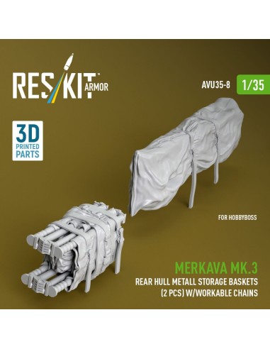 Merkava Mk.3 rear hull metall storage baskets (2 pcs) w/workable chains for HobbyBoss kit (3D Printed) 