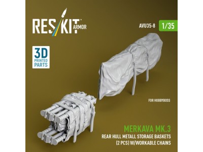 Merkava Mk.3 rear hull metall storage baskets (2 pcs) w/workable chains for HobbyBoss kit (3D Printed) 