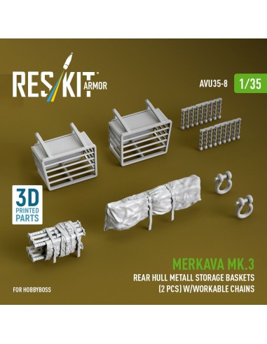 Merkava Mk.3 rear hull metall storage baskets (2 pcs) w/workable chains for HobbyBoss kit (3D Printed) 
