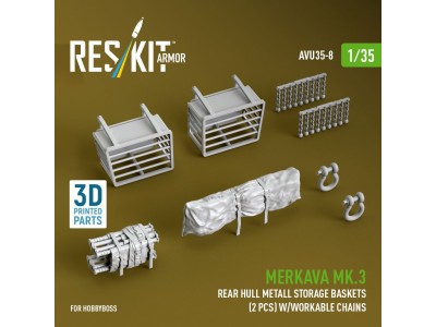 Merkava Mk.3 rear hull metall storage baskets (2 pcs) w/workable chains for HobbyBoss kit (3D Printed) 