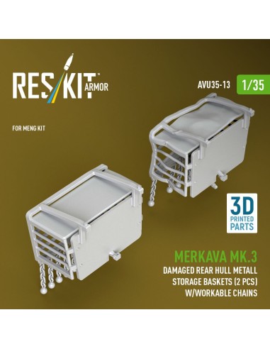 Merkava Mk.3 damaged rear hull metall storage baskets (2 pcs) w/workable chains for Meng kit (3D Printed) 