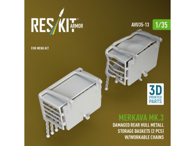 Merkava Mk.3 damaged rear hull metall storage baskets (2 pcs) w/workable chains for Meng kit (3D Printed) 