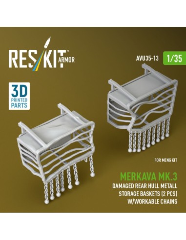 Merkava Mk.3 damaged rear hull metall storage baskets (2 pcs) w/workable chains for Meng kit (3D Printed) 