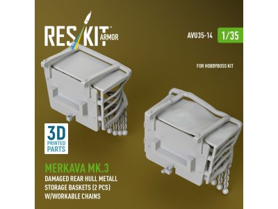 Merkava Mk.3 damaged rear hull metall storage baskets (2 pcs) w/workable chains for HobbyBoss kit (3D Printed) 