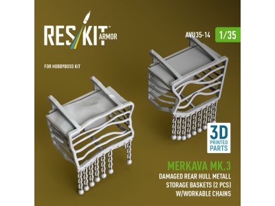 Merkava Mk.3 damaged rear hull metall storage baskets (2 pcs) w/workable chains for HobbyBoss kit (3D Printed) 