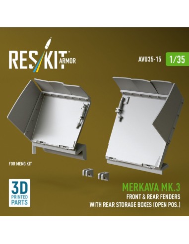 Merkava Mk.3 front & rear fenders with rear storage boxes (open pos.) for Meng kit (3D Printed) 