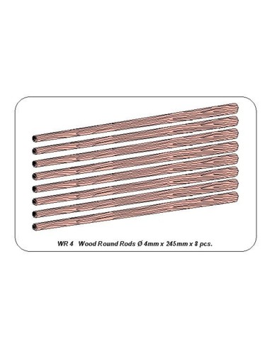 Wood round rods 4mm length 250mm x 8 pcs. 