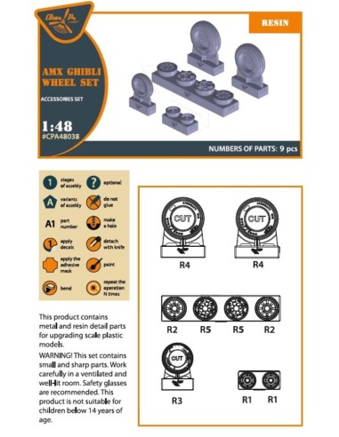 AMX Ghibli wheel set for Kinetic, HobbyBoss kits 
