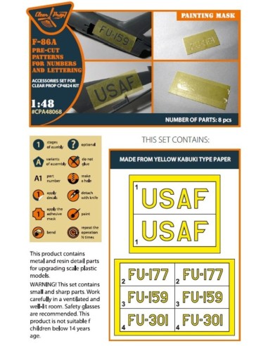 F-86A pre-cut patterns for numbers and lettering painting mask for CP4824 kit 