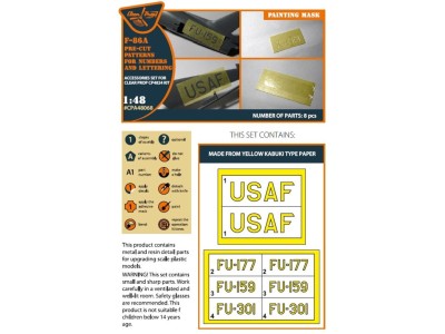 F-86A pre-cut patterns for numbers and lettering painting mask for CP4824 kit 