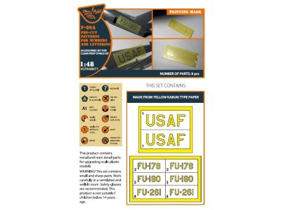 F-86A pre-cut patterns for numbers and lettering painting mask for CP4825 kit 