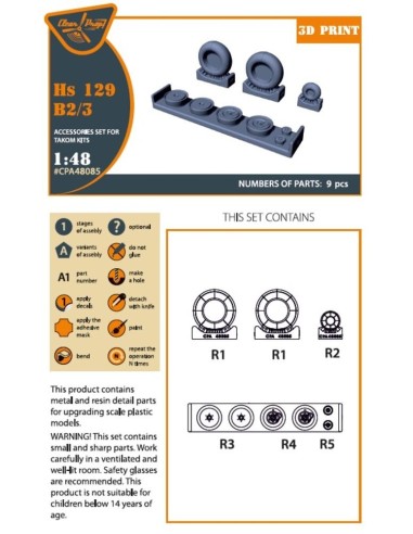 Hs 129B2/3 Wheels set (weighted) for Takom kit 