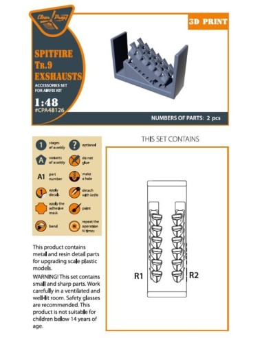 Spitfire Tr.9 exhausts for Airfix kit 