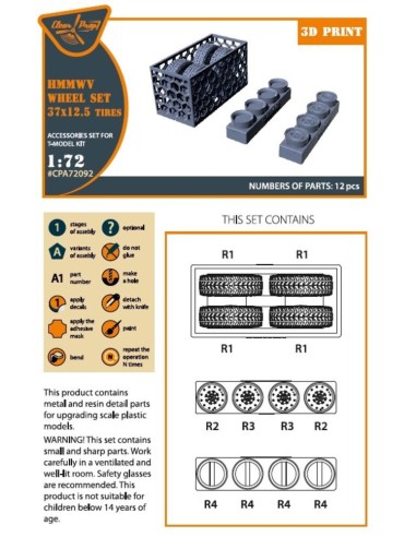 HMMWV Wheel set 37x12,5 Tires for T-Model kits 
