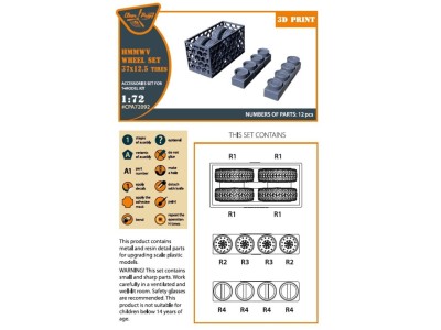 HMMWV Wheel set 37x12,5 Tires for T-Model kits 