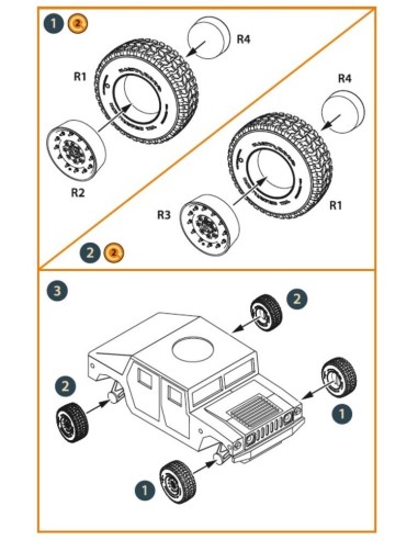 HMMWV Wheel set 37x12,5 Tires for T-Model kits 