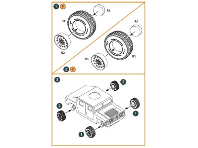 HMMWV Wheel set 37x12,5 Tires for T-Model kits 