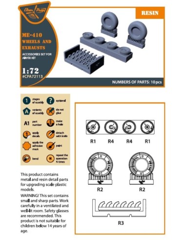 Me-410 B-1/U2/U4/R4 wheel set and exhausts for Airfix kit 