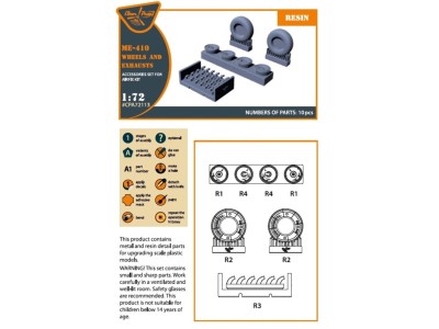 Me-410 B-1/U2/U4/R4 wheel set and exhausts for Airfix kit 