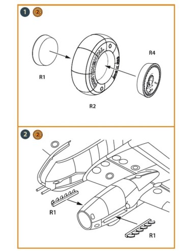 Me-410 B-1/U2/U4/R4 wheel set and exhausts for Airfix kit 
