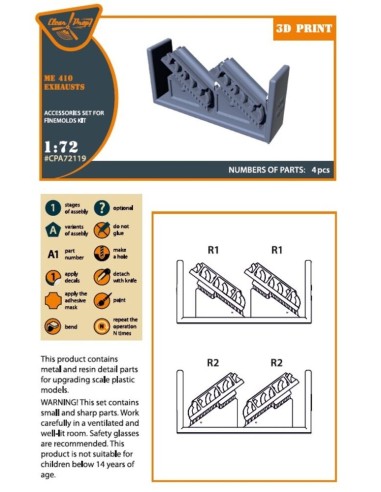 Me-410 B-1/U2/U4/R4 exhausts for Finemolds kits 