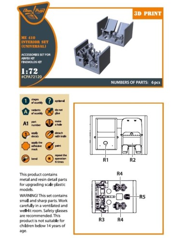 Me-410 B-1/U2/U4/R4 interior for Airfix, Finemolds kits 