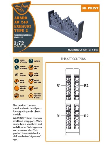 Arado Ar-240 exhausts type 2 for REVELL kit 