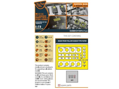 M1114 Up-armored HMMWV Frag 5 W/GPK Turren painting mask for T-Model kit 