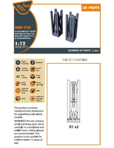 ORO-57K used on the following airplanes: MiG-19S/P, MiG-15bis/Sh, MiG-17AS, MiG-21F/F13/PF, Su-7/Su-7B/BMK/BKL 