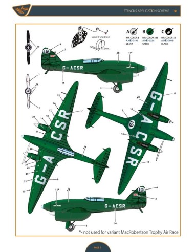 DH.88 Comet G-ACSR MacRobertson Trophy Air Race Decal for Mikromir kit 