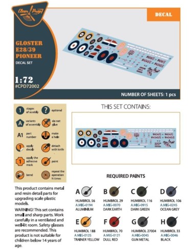 Gloster E28/39 Pioneer decal set 
