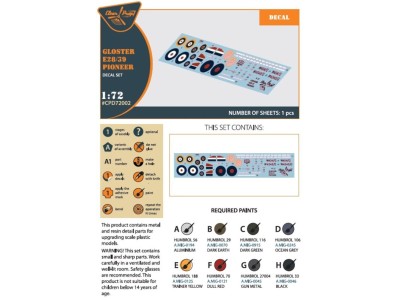 Gloster E28/39 Pioneer decal set 