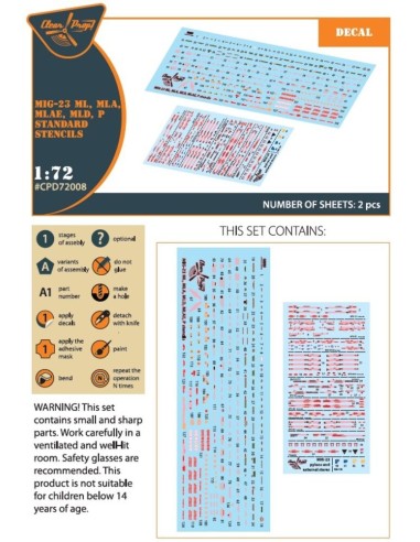 MiG-23ML, MLA, MLD, P, MLAE standard stencils for CP kits and other 