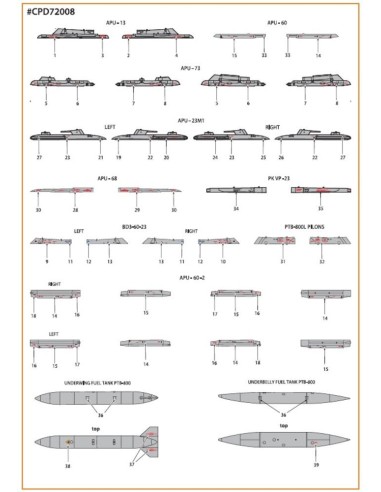 MiG-23ML, MLA, MLD, P, MLAE standard stencils for CP kits and other 