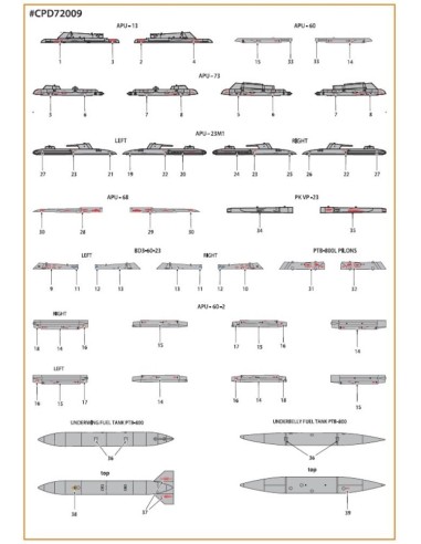 MiG-23ML, MLA, MLD, P, MLAE standard english stencils for CP kits and other 
