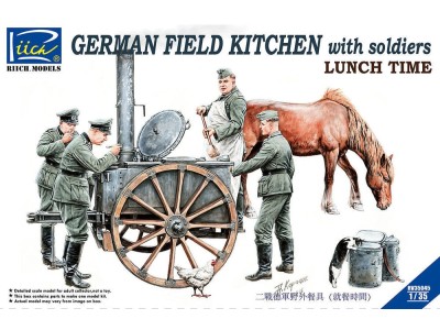 German Field Kitchen with Soliders(cook &three German soldiers,food containers 
