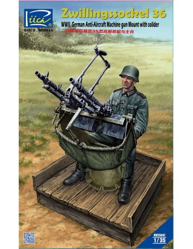 WWII German Zwillingssockel 36 Anti-Aircraft MG Mount w.Solider(include PE&Decal 
