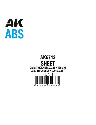 2mm thickness x 245 x 195mm - ABS SHEET 