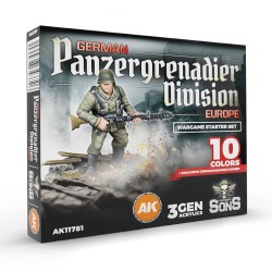 GERMAN PANZERGRENADIER DIVISION EUROPE - Wargame Starter Set (10 Colors + Exclusive Figure German Machine Gunner) 