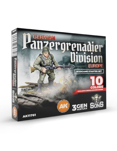 GERMAN PANZERGRENADIER DIVISION EUROPE - Wargame Starter Set (10 Colors + Exclusive Figure German Machine Gunner) 