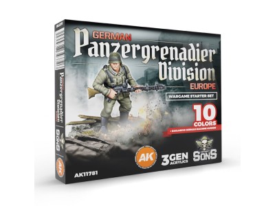 GERMAN PANZERGRENADIER DIVISION EUROPE - Wargame Starter Set (10 Colors + Exclusive Figure German Machine Gunner) 