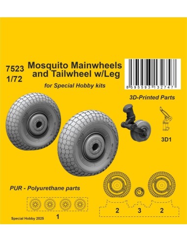 Mosquito Mainwheels and Tailwheel w/Leg for Special Hobby kits 