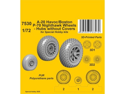 A-20 Havoc/Boston/ P-70 Nighthawk Wheels/ Hubs without Covers for Special Hobby 