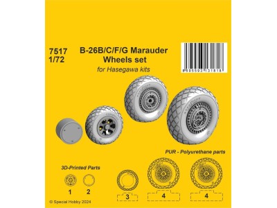 B-26B/C/F/G Marauder Wheels set / for Haseg. and Edu  kits 