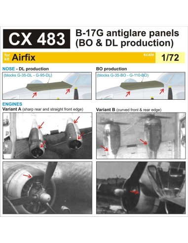 B-17G antiglare panels(BO&DL produktion) for Airfix 