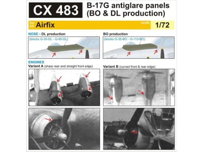 B-17G antiglare panels(BO&DL produktion) for Airfix 