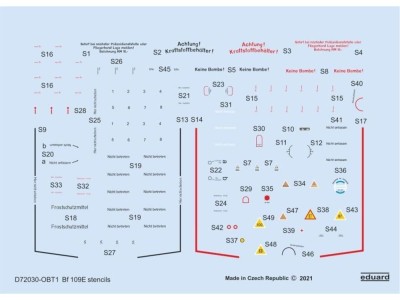 Bf 109E stencils 1/72 for SPECIAL HOBBY/TAMIYA/AIRFIX 