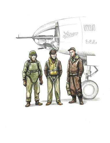 WWII US bomber pilot and two gunners 