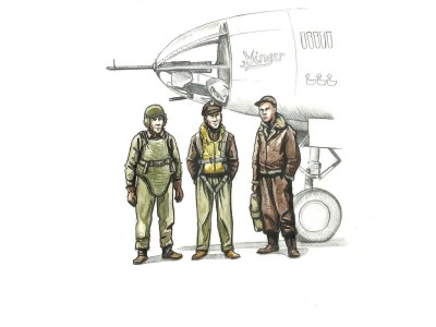 WWII US bomber pilot and two gunners 
