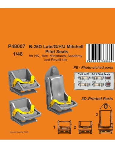 B-25D Late/G/H/J Mitchell Pilot Seats 1/48 / for HK,  Acc. Miniatures, Academy and Revell kits 